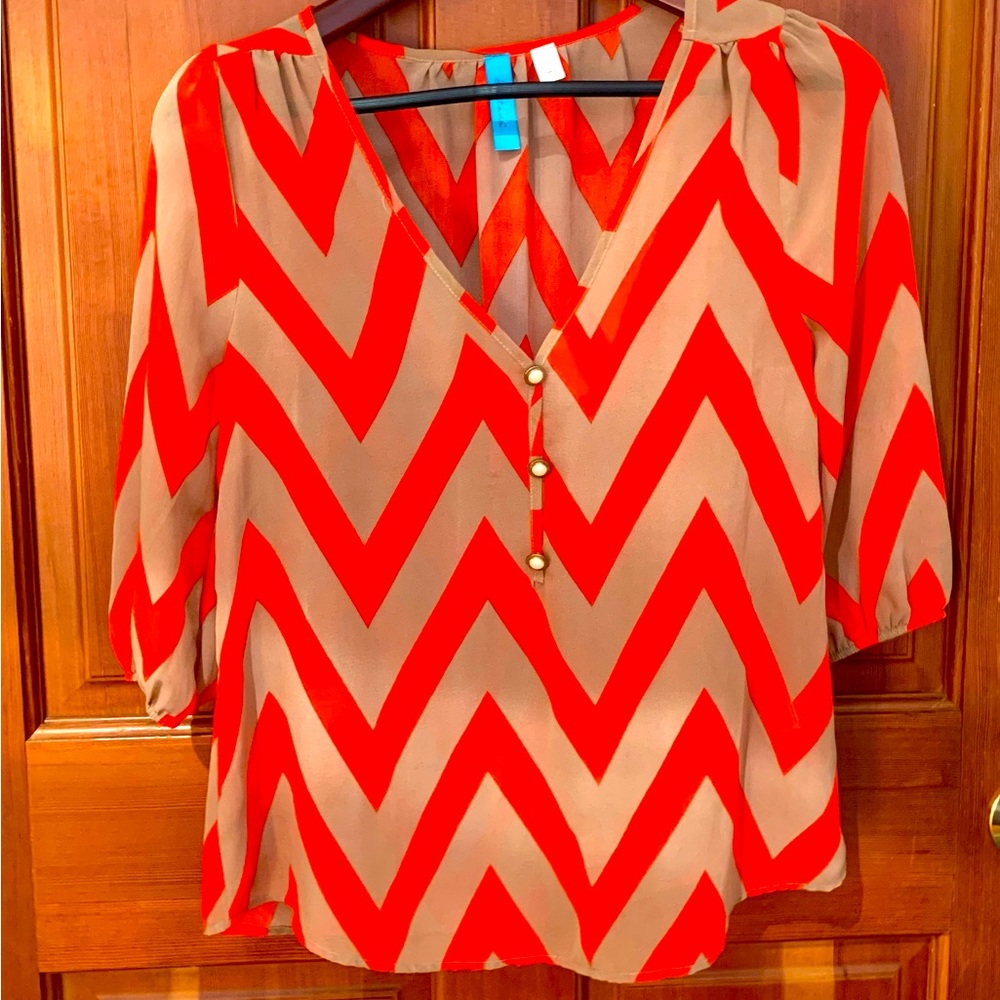 Womens Sheer Orange Blouse Sz Small, Excellent , Buttons Brand , Washable